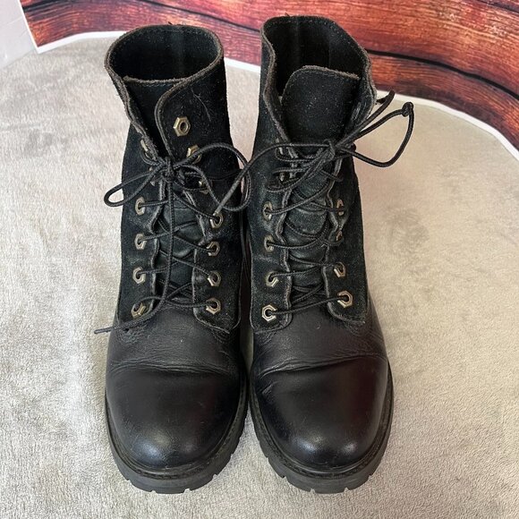 Timberland Black Leather & Suede Lace Up Combat Boots Size 7 - Picture 2 of 16